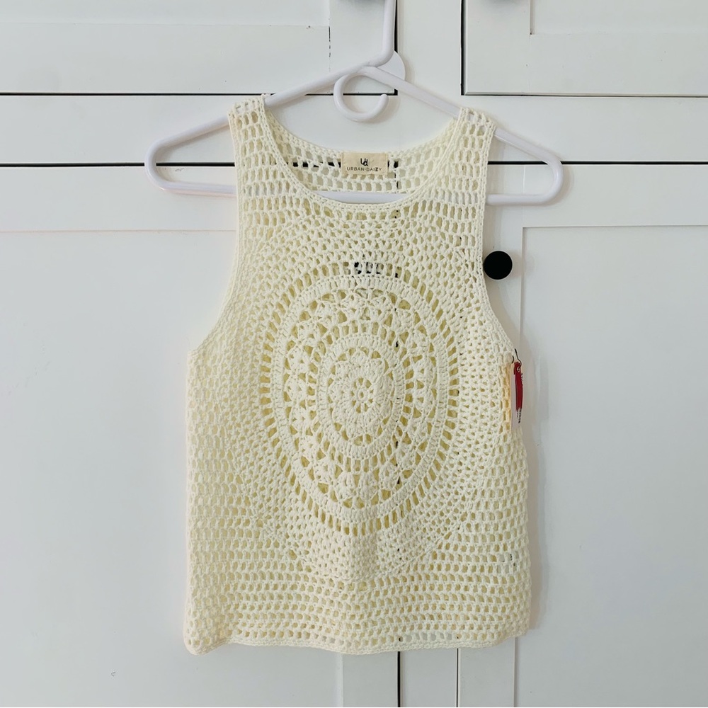 Urban Daizy Cream Open Knit Sleeveless Top Size S/M